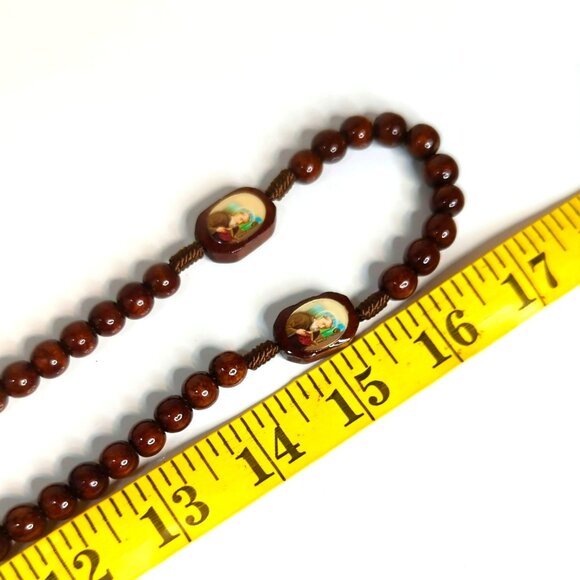 Vintage Wooden St. Benedict Rosary Corded Necklace Prayer Beads - Picture 4 of 5